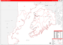 Kenai PeninsulaBorough (County), AK Wall Map Zip Code Red Line Style 2026